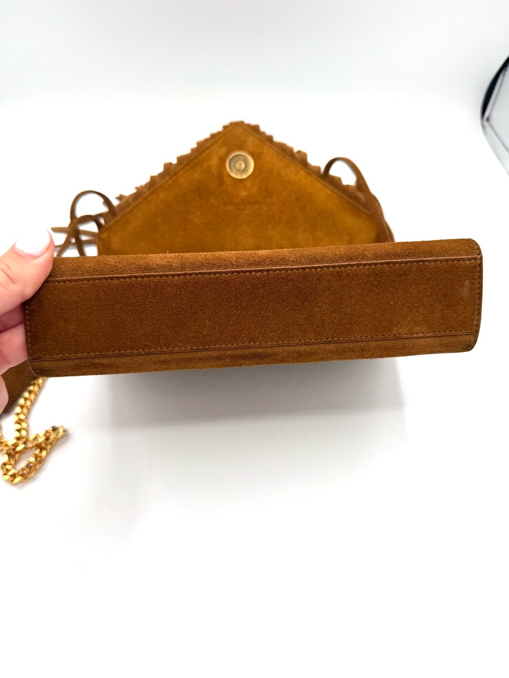 Saint Laurent YSL Tan Brown Suede Fringe Kate Bag with Gold Chain - Picture 11 of 15